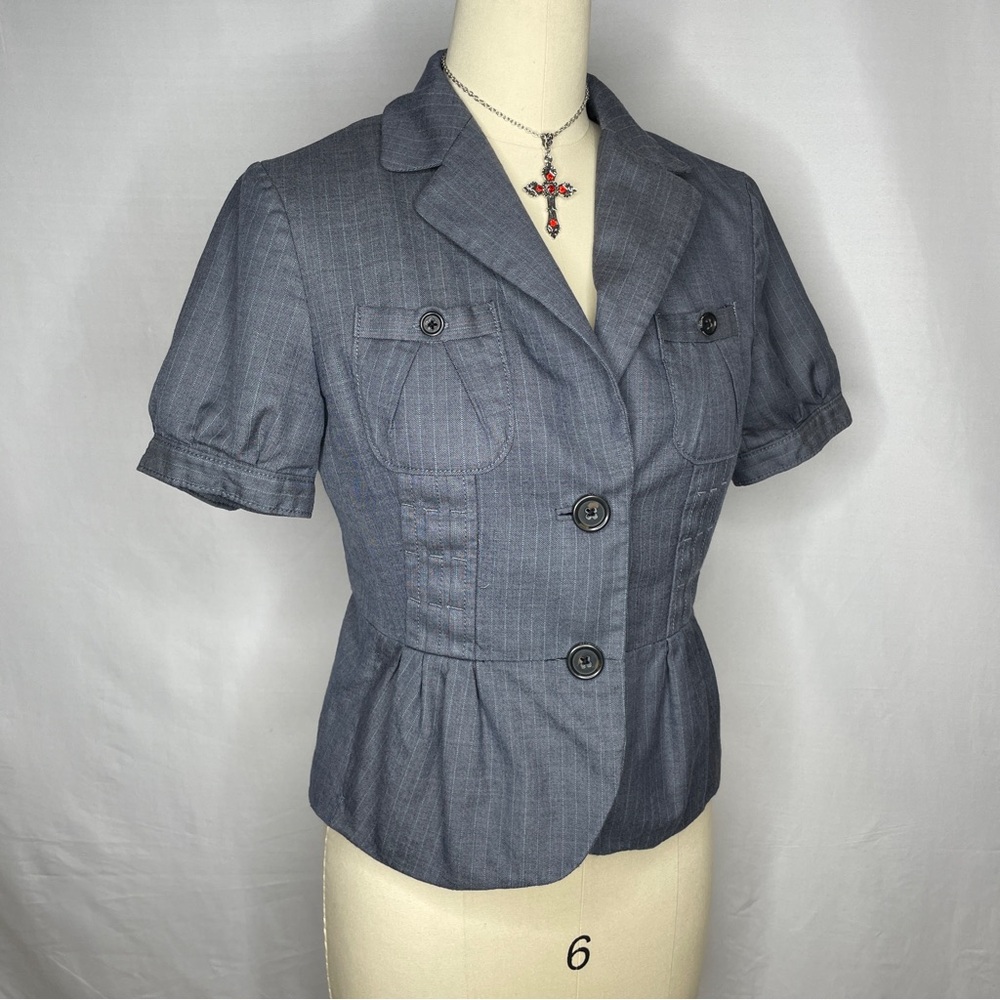 Banana republic grey blazer jacket with button front and puffy sleeves